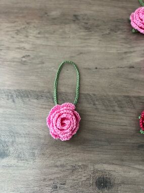 Handmade Pink Rose Crochet Charm Keychain
